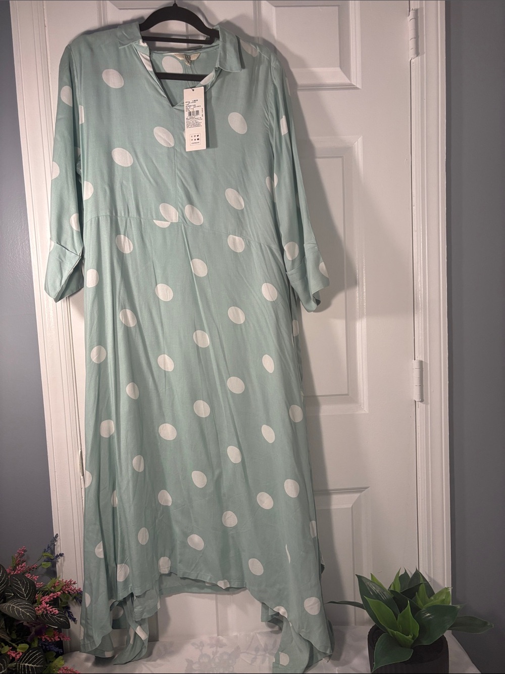 AND Mint Green and White Polka Dot Asymmetrical Hem Dress
